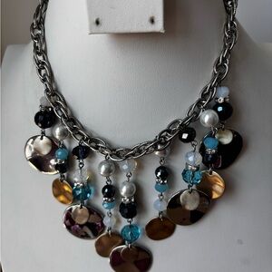 White House Black Market necklace/ bib style/ silver tone / measures 16 + 4 in